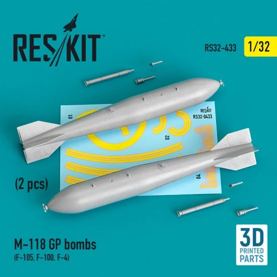 Reskit RS32-0433 1/32 M-118 GP Bombs (2pcs) for F-105, F-100, F-4 (3D Printing)