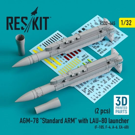 Reskit RS32-0445 1/32 AGM-78 Standard ARM with LAU-80 Launcher (2pcs) for F-105, F-4, A-6, EA-6B