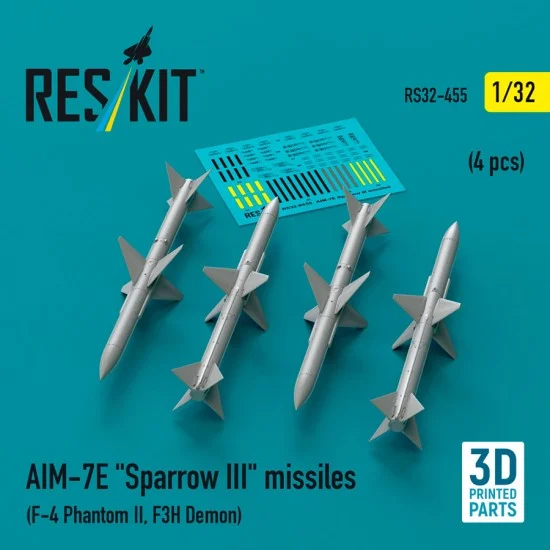 Reskit RS32-0455 1/32 AIM-7E Sparrow III Missiles (4pcs) for F-4 Phantom II, F3H Demon