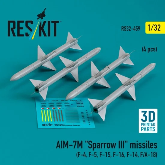 Reskit RS32-0459 1/32 AIM-7M Sparrow III Missiles (4pcs ) for F-4/5/15/16/14, F/A-18