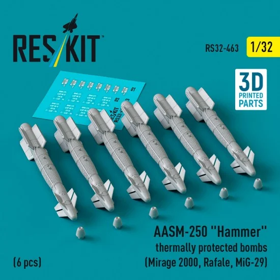Reskit RS32-0463 1/32 AASM-250 Hammer Thermally Protected Bombs (6pcs) for Mirage 2000, Rafale, MiG-29