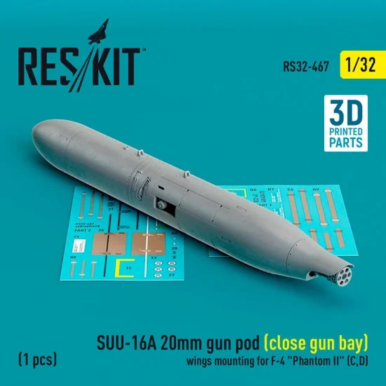 Reskit RS32-0467 1/32 F-4 Phantom II C/D SUU-16A 20mm Gun Pod (close gun bay) Wings Mounting