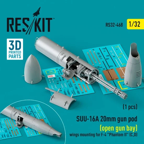 Reskit RS32-0468 1/32 F-4 Phantom II C/D SUU-16A 20mm Gun Pod (open gun bay) Wings Mounting