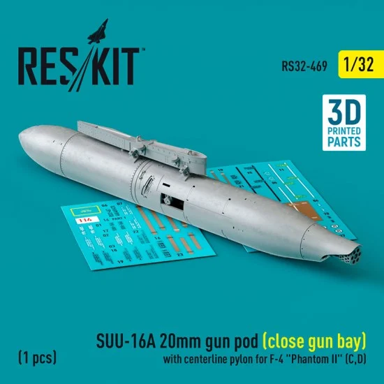 Reskit RS32-0469 1/32 F-4 Phantom II C/D SUU-16A 20mm Gun Pod (close gun bay) with Centerline Pylon