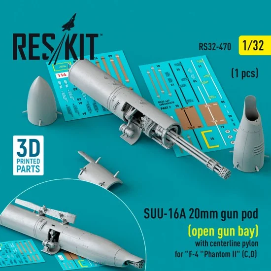 Reskit RS32-0470 1/32 F-4 Phantom II C/D SUU-16A 20mm Gun Pod (open gun bay) with Centerline Pylon