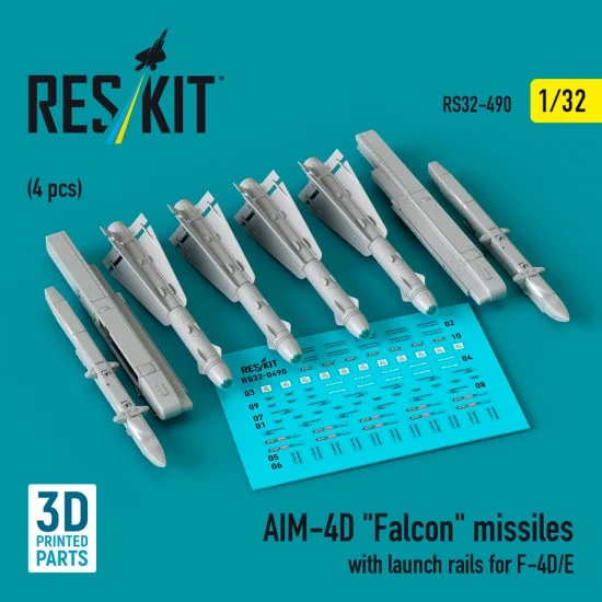 Reskit RS32-0490 1/32 AIM-4D Falcon Missiles with Launch Rails for F-4D/E (4pcs)