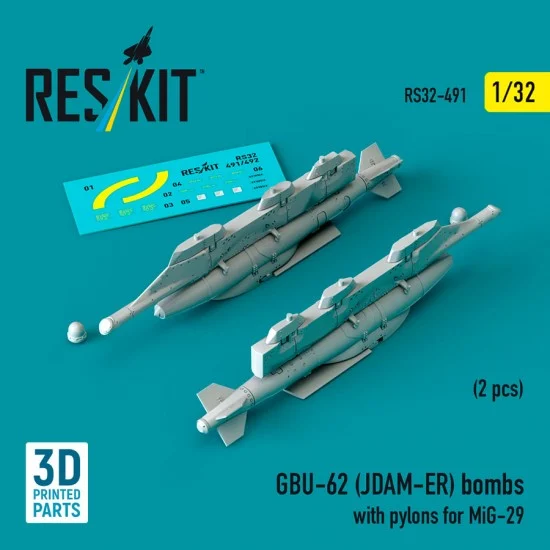 Reskit RS32-0491 1/32 GBU-62 (JDAM-ER) Bombs with Pylons for MiG-29 (2pcs)