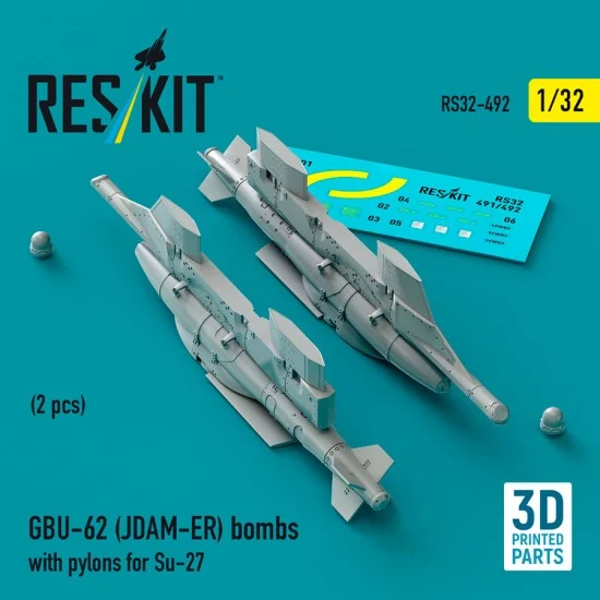 Reskit RS32-0492 1/32 GBU-62 (JDAM-ER) Bombs with Pylons for Su-27 (2pcs)