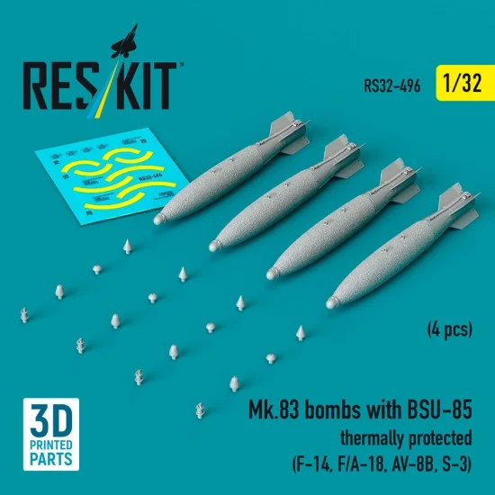 Reskit RS32-0496 1/32 Mk.83 Bombs with BSU-85 Thermally Protected (4pcs) for F-14, F/A-18, AV-8B, S-3