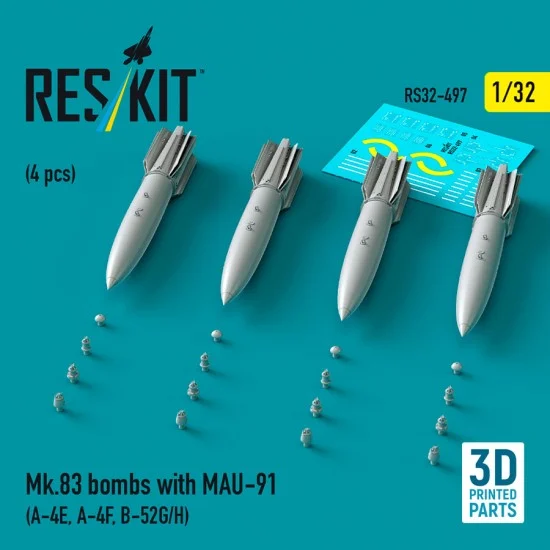 Reskit RS32-0497 1/32 Mk.83 Bombs with MAU-91 (4pcs) for A-4E, A-4F, B-52G/H