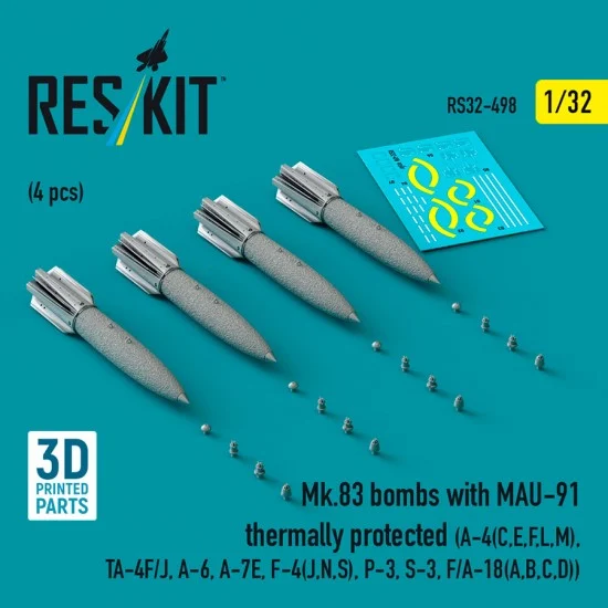 Reskit RS32-0498 1/32 Mk.83 Bombs with MAU-91 Thermally Protected (4pcs) for A-4(C,E,F,L,M), TA-4F/J