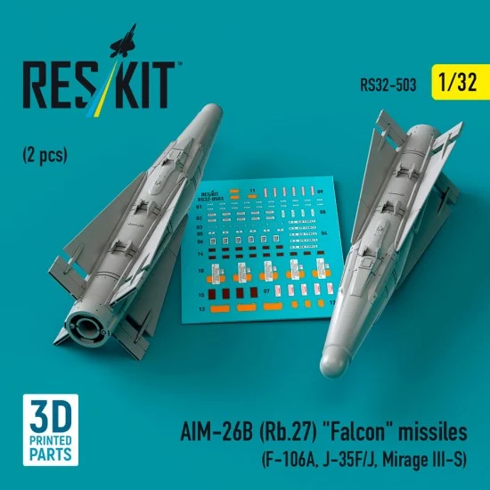 Reskit RS32-0503 1/32 AIM-26B (RB.27) Falcon Missiles (2pcs) for F-106A, J-35F/J, Mirage III-S