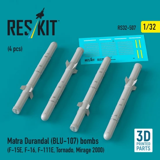 Reskit RS32-0507 1/32 F-15E/F-16/F-111E/Tornado/Mirage 2000 Matra Durandal BLU-107 Bombs (4pcs)