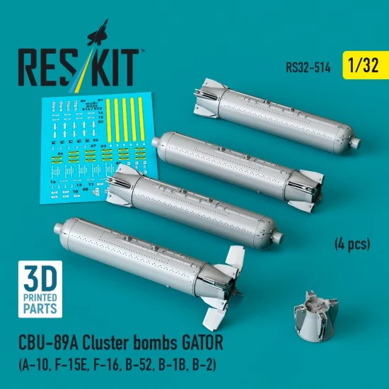 Reskit RS32-0514 1/32 CBU-89A Cluster Bombs GATOR (4pcs) for A-10, F-15E, F-16, B-52, B-1B, B-2