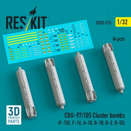 Reskit RS32-0515 1/32 CBU-97/105 Cluster Bombs (4pcs) for F-15E, F-16, A-10, B-1B, B-2, B-52