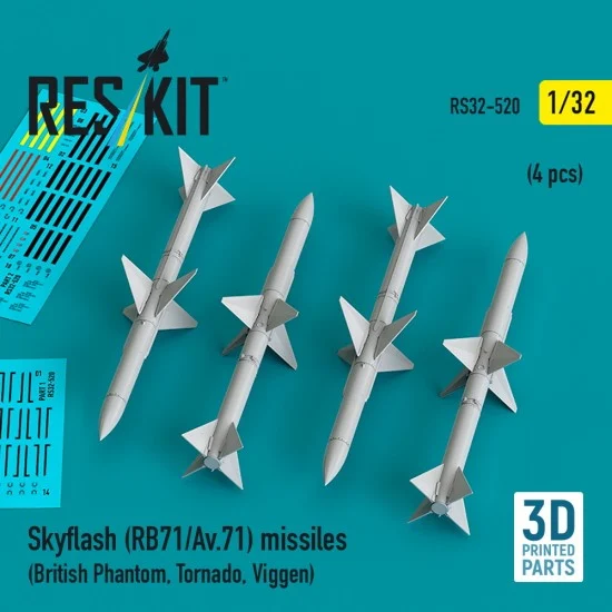 Reskit RS32-0520 1/32 Skyflash (RB71/Av.71) Missiles (4pcs) for British Phantom, Tornado, Viggen