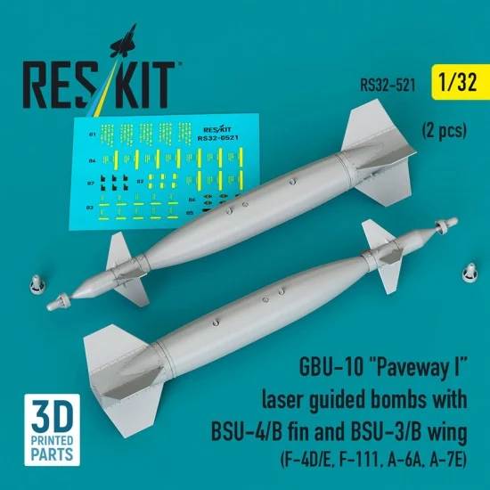 Reskit RS32-0521 1/32 F-4D/E GBU-10 Paveway I Laser Guided Bombs w/BSU-4/B Fin and BSU-3/B Wing (2pcs)
