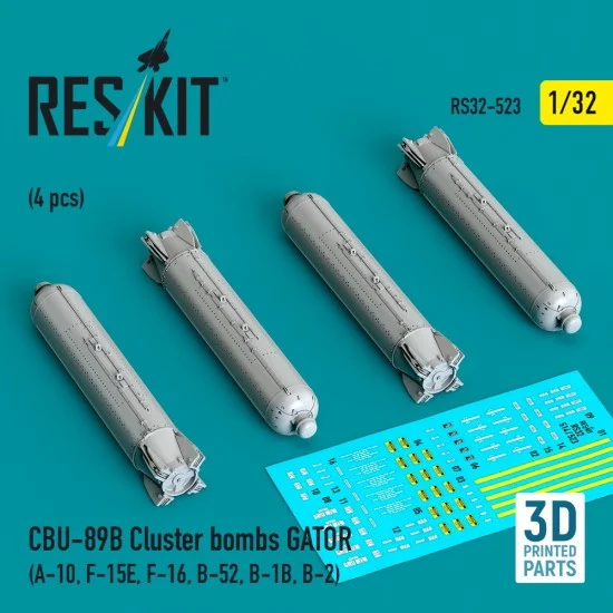 Reskit RS32-0523 1/32 CBU-89B Cluster Bombs GATOR (4pcs) for A-10, F-15E, F-16, B-52, B-1B, B-2
