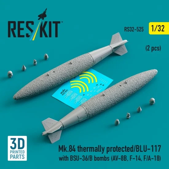 Reskit RS32-0525 1/32 Mk.84 Thermally Protected/BLU-117 with BSU-36/B Bombs for AV-8B/F-14