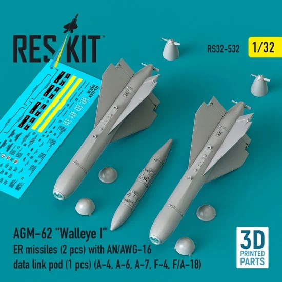 Reskit 32-0532 1/32 AGM-62 Walleye I ER Missiles (2pcs) with AN/AWG-16 Data Link Pod (1pc)