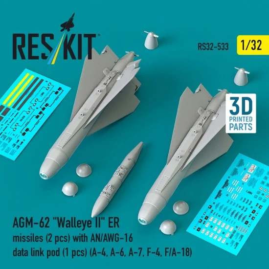 Reskit 32-0533 1/32 AGM-62 Walleye II ER Missiles (2pcs) with AN/AWG-16 Data Link Pod (1pc)