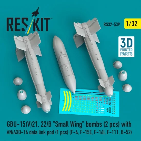 Reskit RS32-0539 1/32 F-4/15E/16I/111 GBU-15(V)21/22/B Small Wing Bombs (2pcs) w/AN/AXQ-14 Data Link Pod
