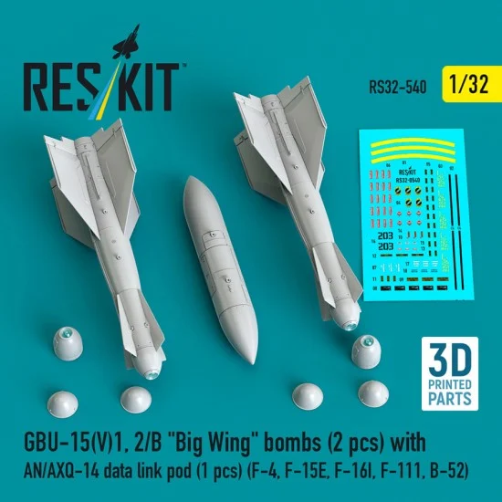 Reskit RS32-0540 1/32 F-4/F-15E/B-52 GBU-15(V)1/2/B Big Wing Bombs (2pcs) w/AN/AXQ-14 Data Link Pod