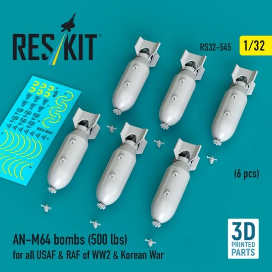 Reskit RS32-0545 1/32 WWII/Korean War USAF/RAF AN-M64 Bombs 500lbs (6pcs)