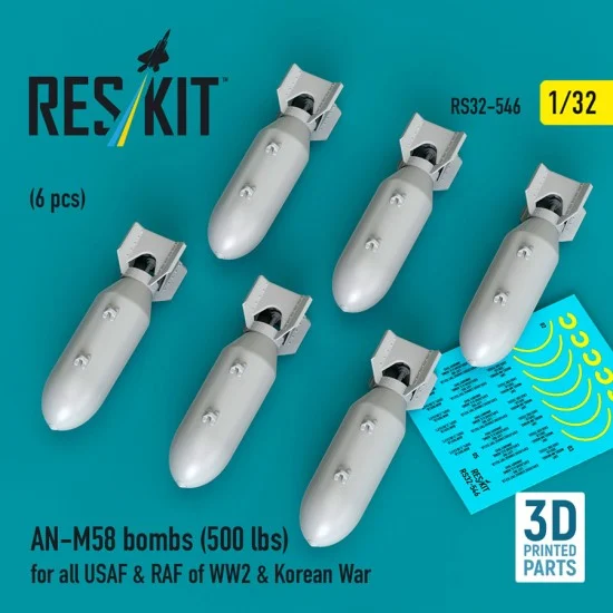 Reskit RS32-0546 1/32 WWII/Korean War USAF/RAF AN-M58 Bombs 500lbs (6pcs)