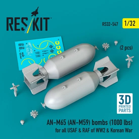 Reskit RS32-0547 1/32 WWII/Korean War USAF/RAF AN-M65 (AN-M59) Bombs 1000lbs (2pcs)