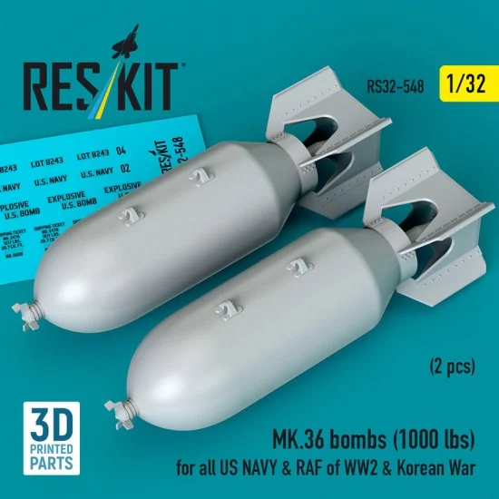 Reskit RS32-0548 1/32 WWII/Korean War US Navy/RAF MK.36 Bombs 1000lbs (2pcs)