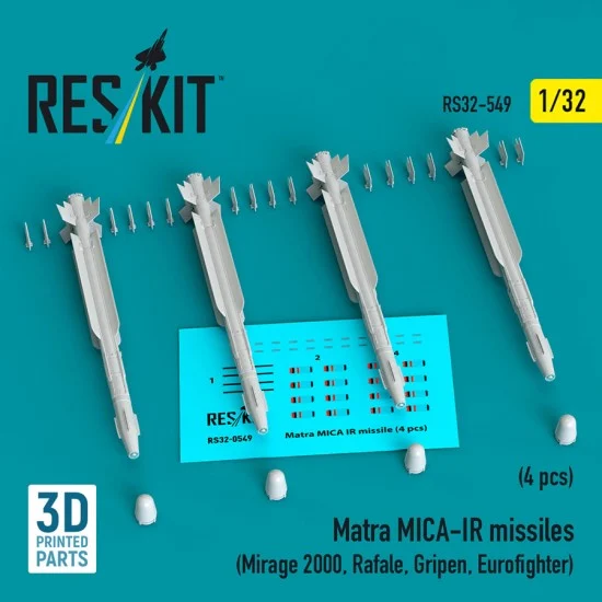 Reskit RS32-0549 1/32 Mirage 2000/Rafale/Gripen/Eurofighter Matra MICA-IR Missiles (4pcs)