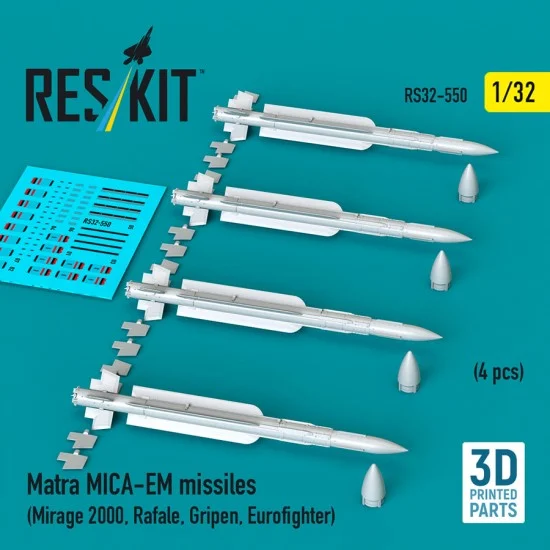 Reskit RS32-0550 1/32 Mirage 2000/Rafale/Gripen/Eurofighter Matra MICA-EM Missiles (4pcs)