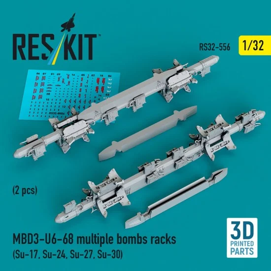 Reskit 32-0556 1/32 MBD3-U6-68 Multiple Bombs Racks (2pcs) for Su-17/Su-24/Su-27/Su-30