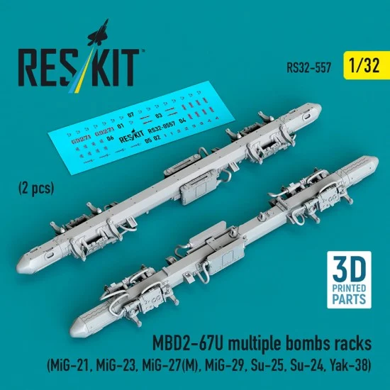 Reskit 32-0557 1/32 MBD2-67U Multiple Bombs Racks (2pcs) for MiG-21/23/27(M)/29/Su-25/24/Yak-38