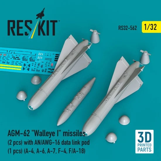 Reskit 32-0562 1/32 AGM-62 Walleye I Missiles (2pcs) with AN/AWG-16 Data Link Pod (1pc)