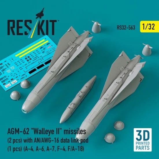Reskit 32-0563 1/32 AGM-62 Walleye II Missiles (2pcs) with AN/AWG-16 Data Link Pod (1pc)