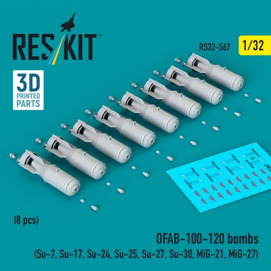 Reskit 32-0567 1/32 OFAB-100-120 Bombs (8pcs) for Su-7/17/24/25/27/30/MiG-21/27