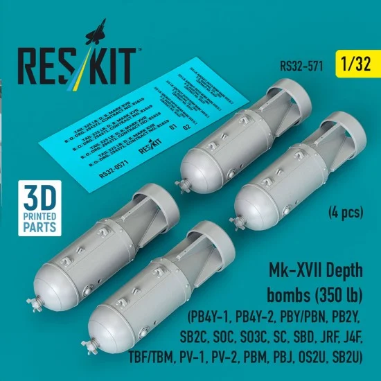 Reskit 32-0571 1/32 Mk-XVII Depth Bombs 350lb (4pcs)