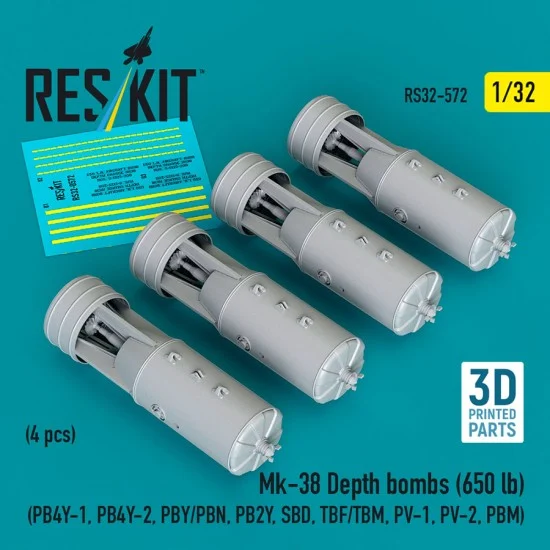 Reskit 32-0572 1/32 Mk-38 Depth Bombs 650lb (4pcs)