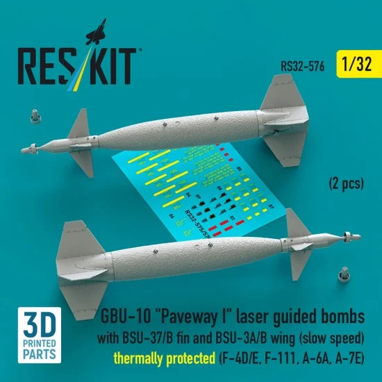 Reskit RS32-0576 1/32 GBU-10 Paveway I Bombs w/BSU-37/B Fin BSU-3A/B Wing (slow) Thermally protected