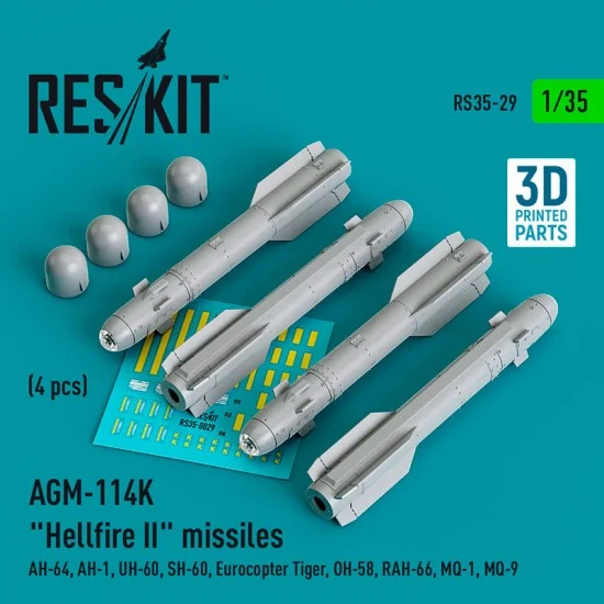 Reskit RS35-0029 1/35 AGM-114K Hellfire II Missiles (4pcs) for Kangnam/Academy/Italeri/AFV Club
