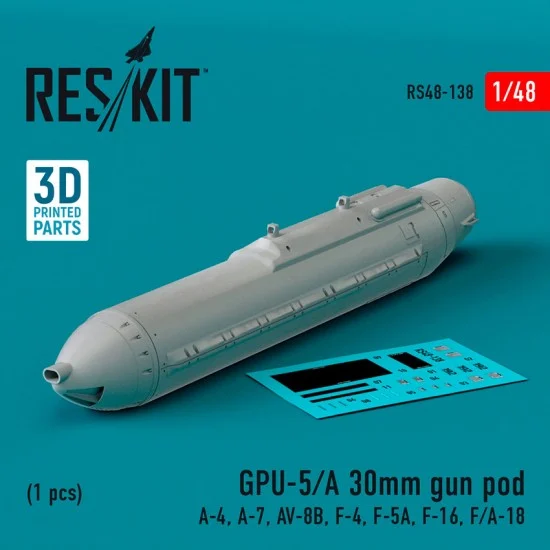 Reskit RS48-0138 1/48 GPU-5/A 30mm Gun Pod (1pc) for A-4/ A-7/ AV-8B/ F-4/ F-5A/ F-16/ F/A-18