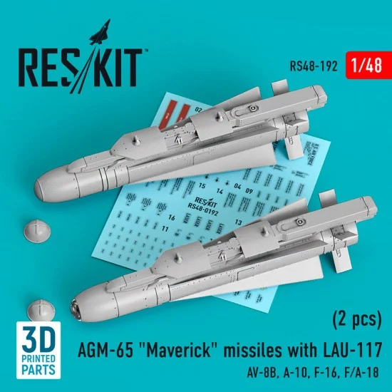 Reskit RS48-0192 1/48 AGM-65 Maverick Missile w/LAU-117 (2pcs) for Revell/Hasegawa/Italeri/HobbyBoss kits