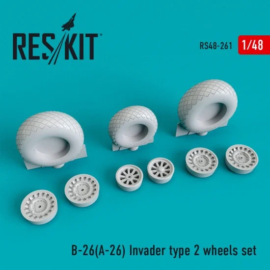 Reskit RS48-0261 1/48 Douglas B-26 (A-26) Invader Type 2 Wheels set for ICM/Hasegawa/Monogram/Revell kits