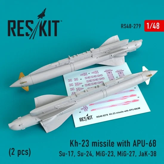 Reskit RS48-0279 1/48 Kh-23 Missile w/APU-68 (2pcs) for HobbyBoss/Trumpeter/Kitty Hawk Su-17/24, Mig-23/27