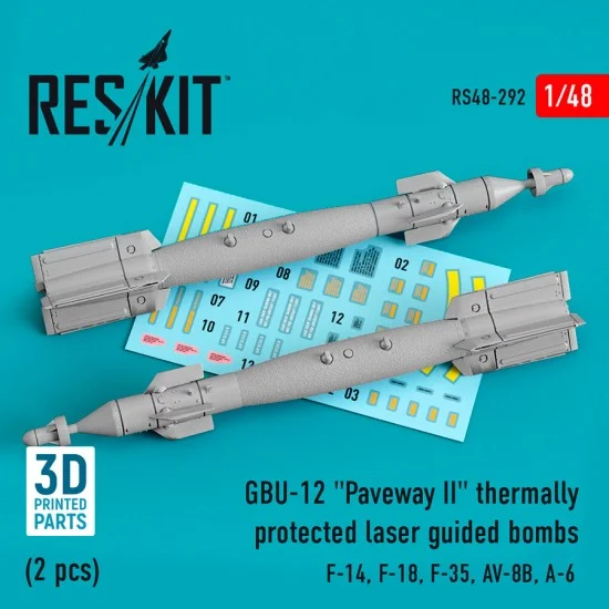 Reskit RS48-0292 1/48 GBU 12 Bomb Thermally Protected (2pcs) for F-14B/14D/18/35B/35C, AV-8B/6
