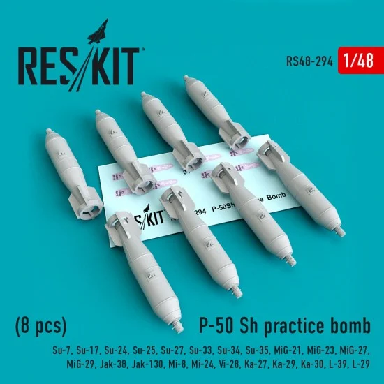 Reskit RS48-0294 1/48 P-50 SH Practice Bomb (8pcs) for Smer/Eduard/Trumpeter/HobbyBoss/Kitty Hawk/Zvezda