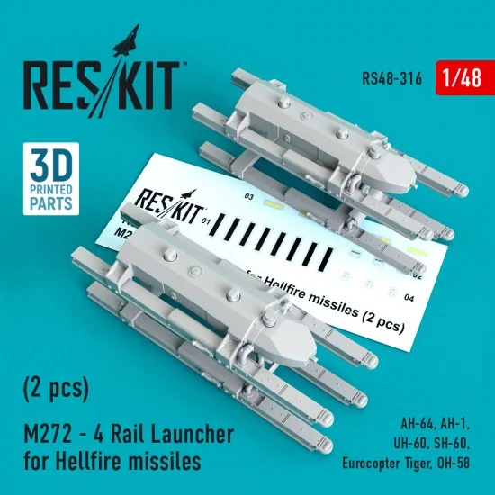 Reskit RS48-0316 1/48 Hellfire Missiles M272-4 Rail Launcher (2pcs) for Airfix/Hasegawa/Italeri