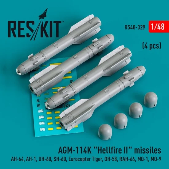 Reskit RS48-0329 1/48 AGM-114K Hellfire II Missiles (4pcs) for Academy/Airfix/Hasegawa/Italeri